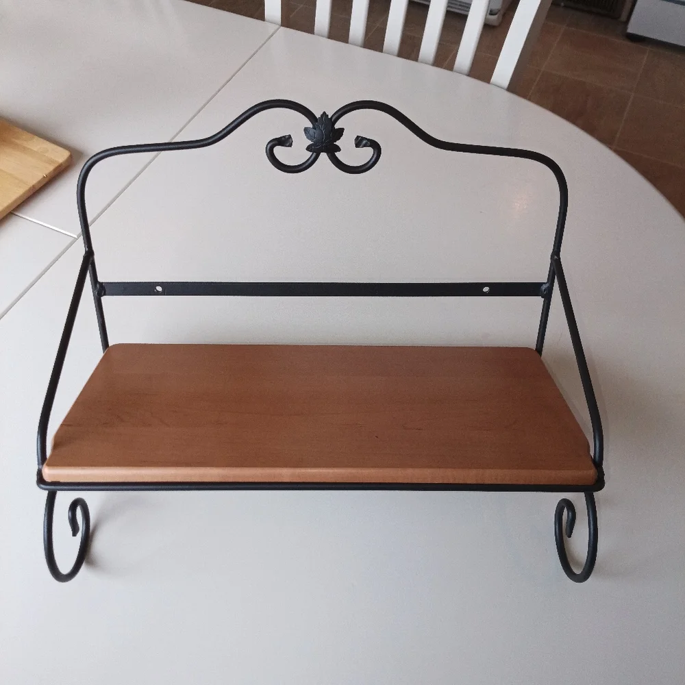 Longaberger Wrought Iron Black and Natural Wood Wall Shelf